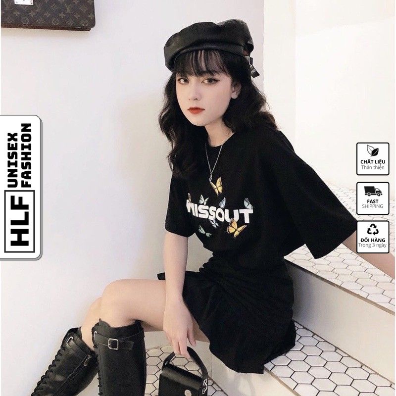 Áo thun tay lỡ nữ freesize phông form rộng dáng Unisex - mặc cặp, nhóm, lớp in hình BƯỚM MISSOUT BUTTERFLY HLFashion