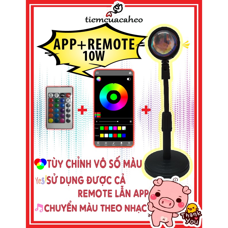 (Đèn 10W App+Remote đổi màu) Đèn Hoàng Hôn, Led Ngủ Sunset, Rose kèm Remote đổi màu RGB 16 triệu màu Hot trend tiktok