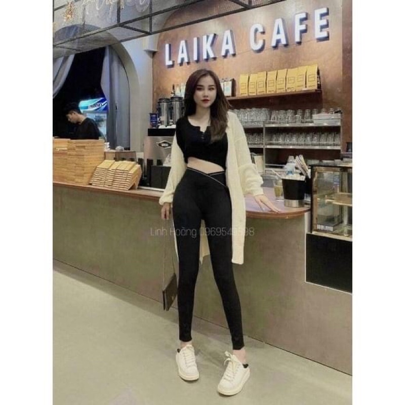Quần Legging nữ cạp vạt chéo co dãn lưng cao