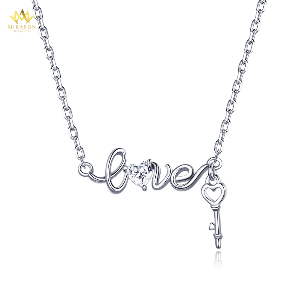 Dây Chuyền Bạc Nữ MIRASON Chữ Love Mix Chìa Khóa Tình Yêu Nạm Đá, Dây Xích MDC082 - Vòng Cổ Nữ Bạc 925 Cao Cấp
