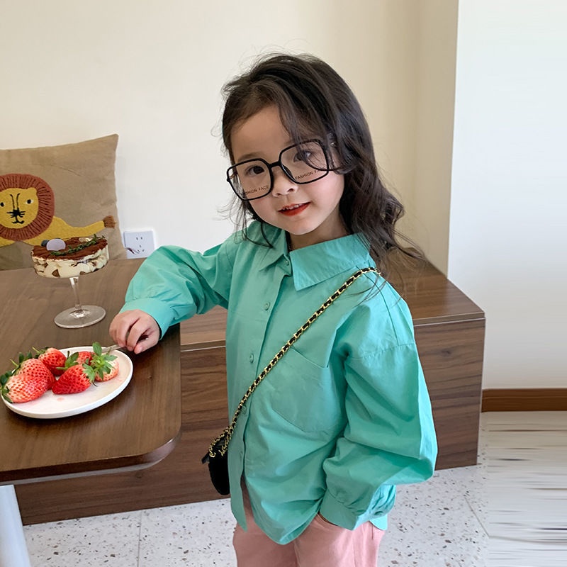 Áo Sơ Mi Dài Tay Màu Trơn Thời Trang Cho Bé Gái