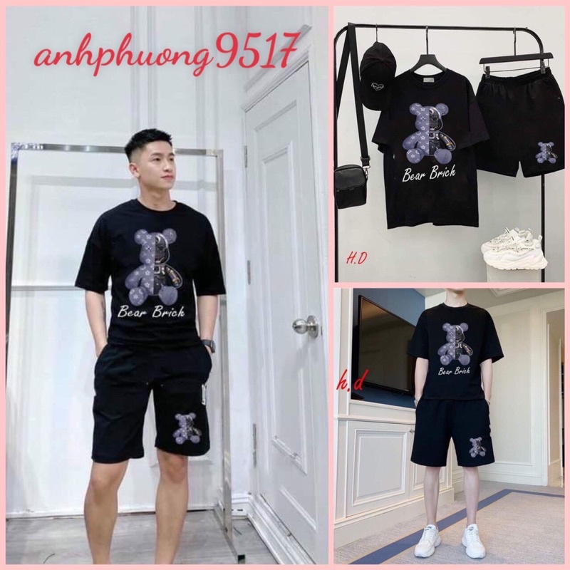 (Hàng Sẵn)Sét Bộ Áo thun Gấu Brich+ quần đùi V unisexChất cotton mịnPhong cách thể thaoĐồ ngủ mặc nhà mùa hè Nam nữ