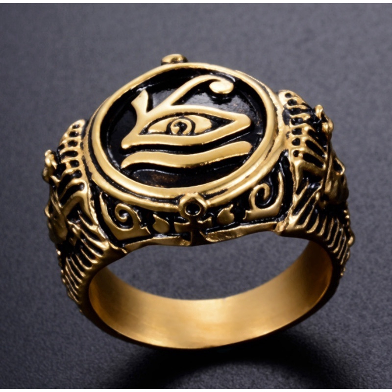 Cincin Bahan Stainless Steel Titanium Warna Gold Gaya Punk Vintage untuk Wanita