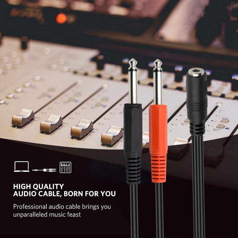 Dây cáp chia cổng stereo TRS 3.5mm mini 1/8" sang 2 hai chui cắm mono 1/4 Inch 6.35mm dài 150mm 35FM-2x635M