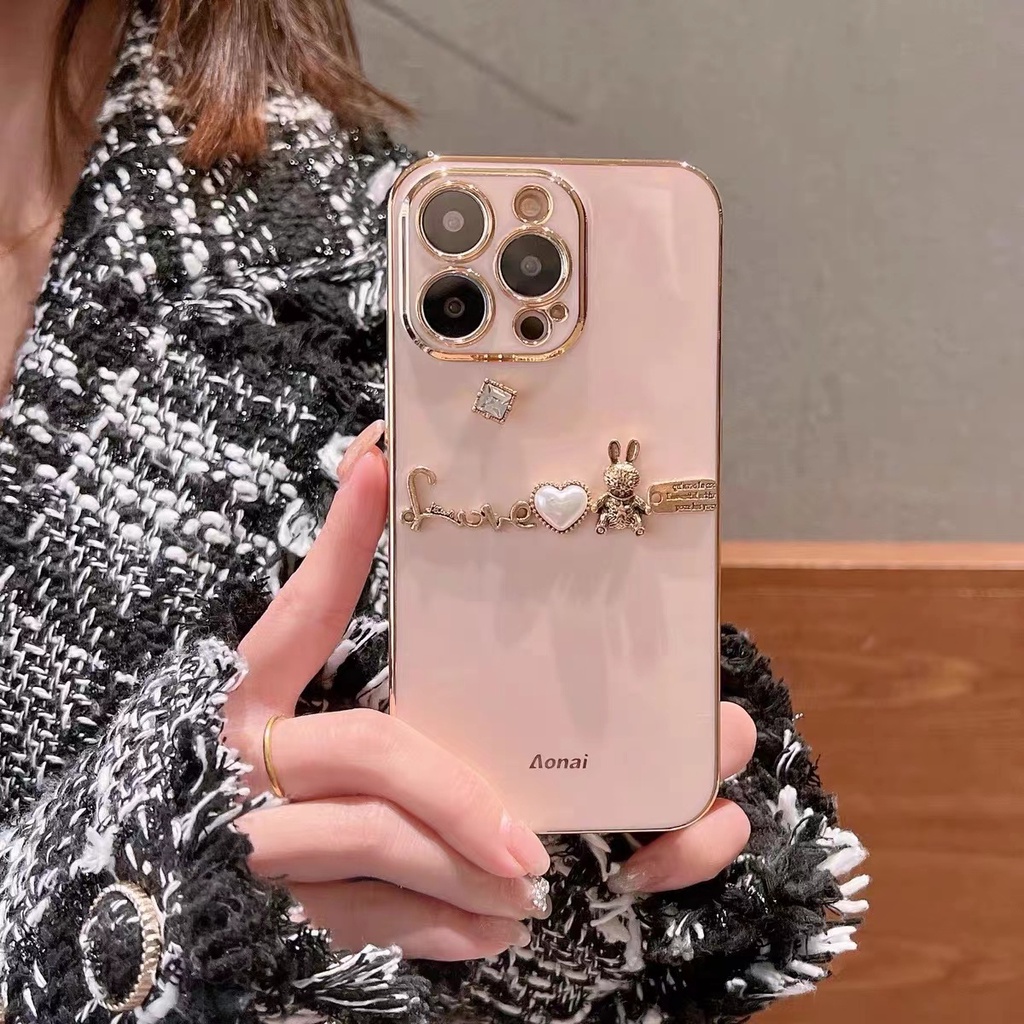 Ốp Điện Thoại Mềm Mạ Kim Cương Đính Ngọc Trai Sang Trọng Bảo Vệ Camera Cho iPhone 14 13 12 11 Pro Max XR XS Max X 7 8 14 Plus SE3 / 2
