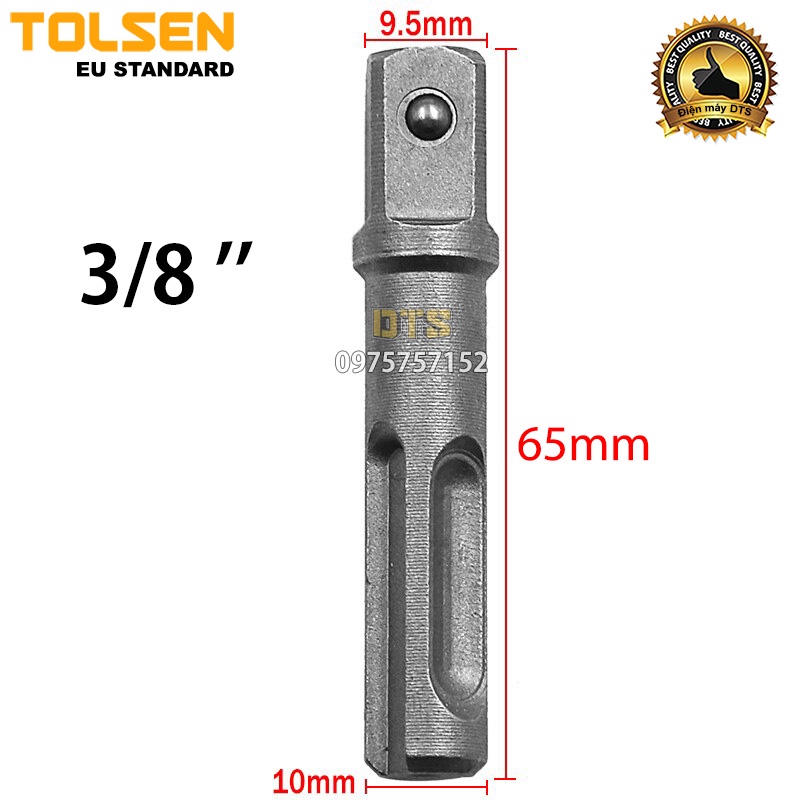 Bộ 3 đầu chuyển vặn khẩu công nghiệp chuôi gài SDS Plus TOLSEN cho máy khoan bê tông sang đầu bulong cỡ 1/2 3/8 1/4 inch