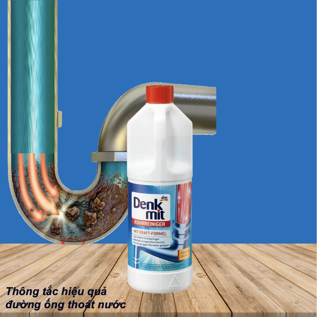 Nước thông cống Denkmit thông tắc vệ sinh đường ống thoát sàn chậu rửa lavabo chai 1 lít