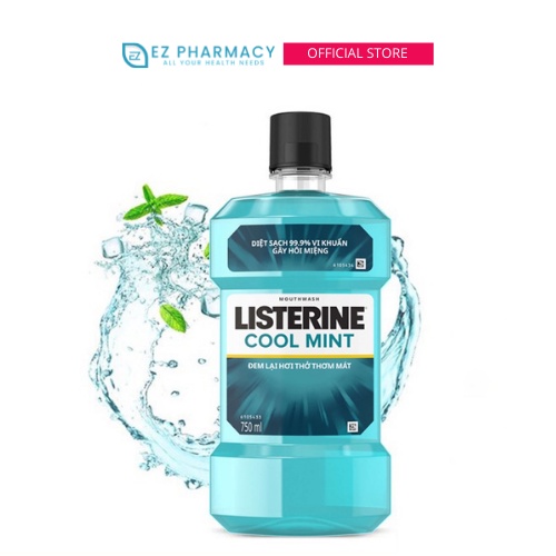 Nước Súc Miệng Listerine Bạc Hà Diệt Khuẩn, Giữ Hơi Thở Thơm Mát Listerine Coolmint Mouthwash 750ml