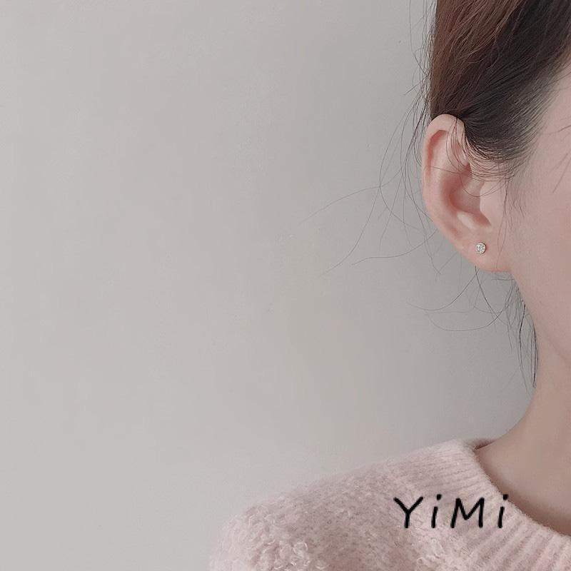 Khuyên tai bạc nữ nụ đá tròn Bông tai bạc 925 nam nhiều size