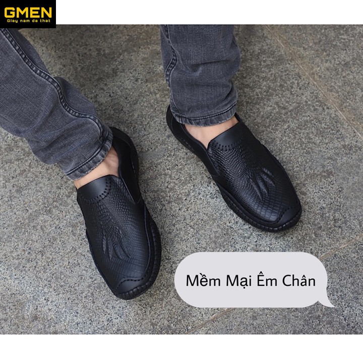 Giày lười nam chất liệu da bò dập vân cá sấu đế cao su khâu chỉ bền bỉ G | BigBuy360 - bigbuy360.vn
