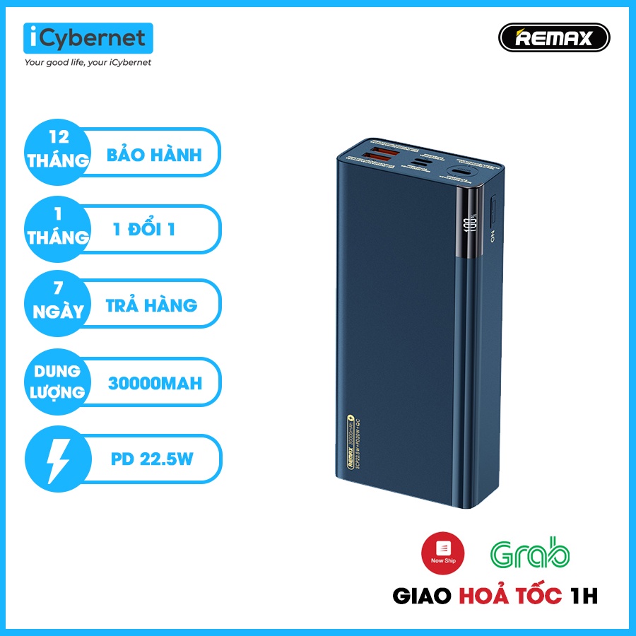 Pin sạc dự phòng 30000mAh 3 cổng 22.5W PD REMAX RPP257 ICYBERNET