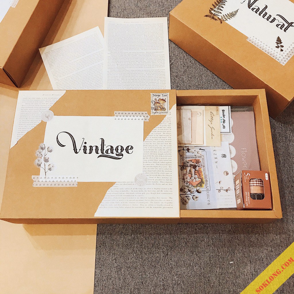 Set trang trí sổ Klong làm Bullet journal Vintage - hộp quà tặng có sticker, note, washi tape Luv 101