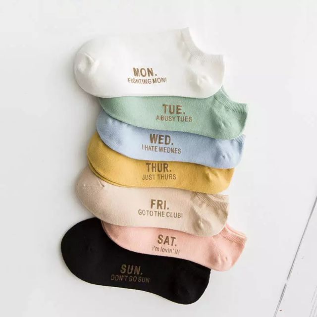 Set 7 đôi tất 7 ngày chất liệu 100% cotton co giãn khử mùi - tất vớ tuần nam nữ thời trang