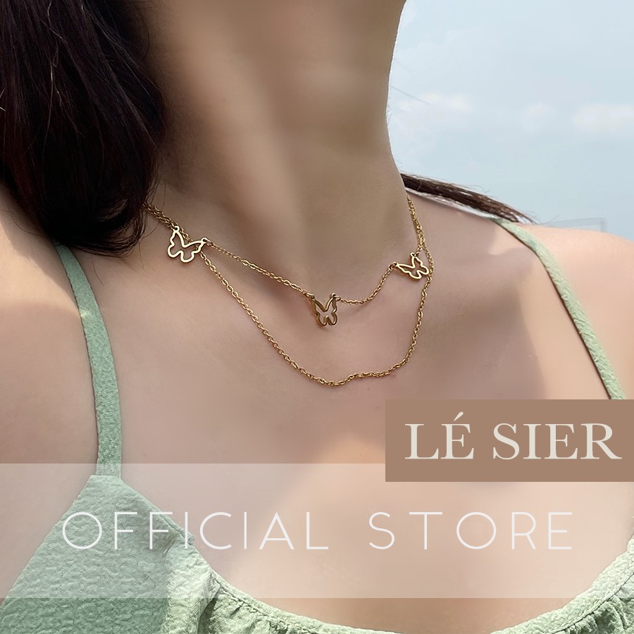 Dây chuyền nữ Lé Sier choker 2 lớp hình con bướm tinh xảo thép y tế titan, mạ vàng - NCGP92