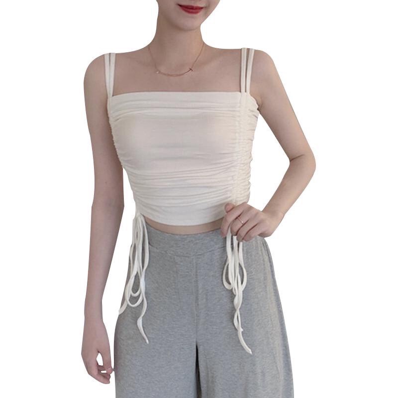 ÁO HAI DÂY NỮ RÚT DÂY 2 BÊN ULZZANG - CROPTOP 2 DÂY RÚT MÀU ĐEN TRẮNG