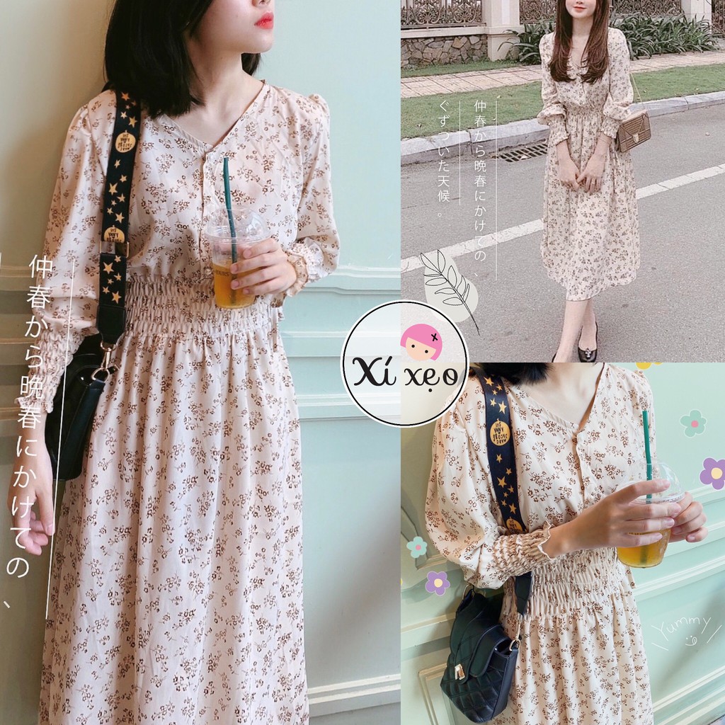 Váy đầm hoa nhí vintage dáng dài phong cách ulzzang xixeoshop - V15