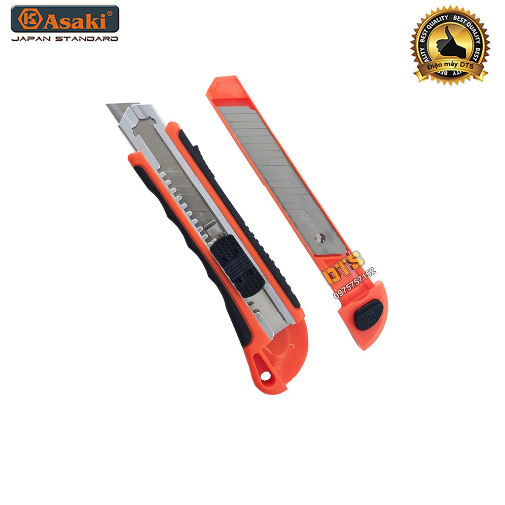 Dao trổ, dao rọc giấy cao cấp thép SK-5 Asaki AK-8747, thân bọc nhựa chống trượt (Kèm 3 lưỡi dao thay thế)