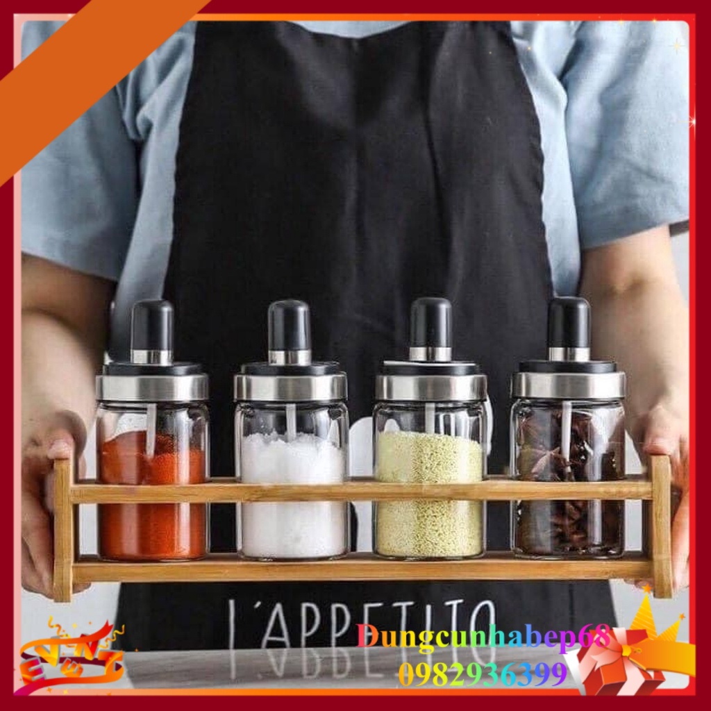 Lọ Đựng Gia Vị Thủy Tinh Cao Cấp Nắp Nhựa Có Doăng Kín Kèm Thìa Muỗng Gia vị, Hũ Thủy Tinh Đựng Gia Vị Nhà Bếp Sạch Đẹp