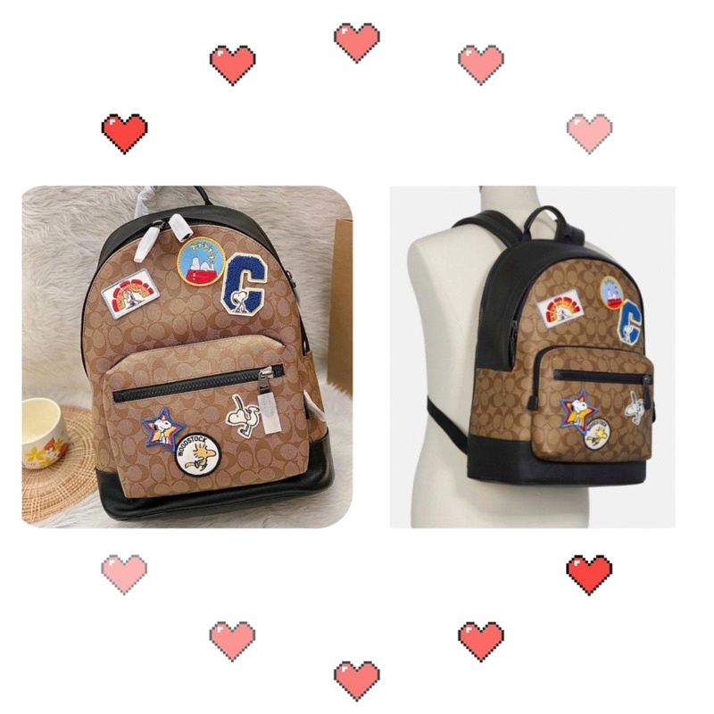 TNS-Balo form vuông unisex chất da cao cấp Snoopy court backpack-nâu chữ sticker cá tính