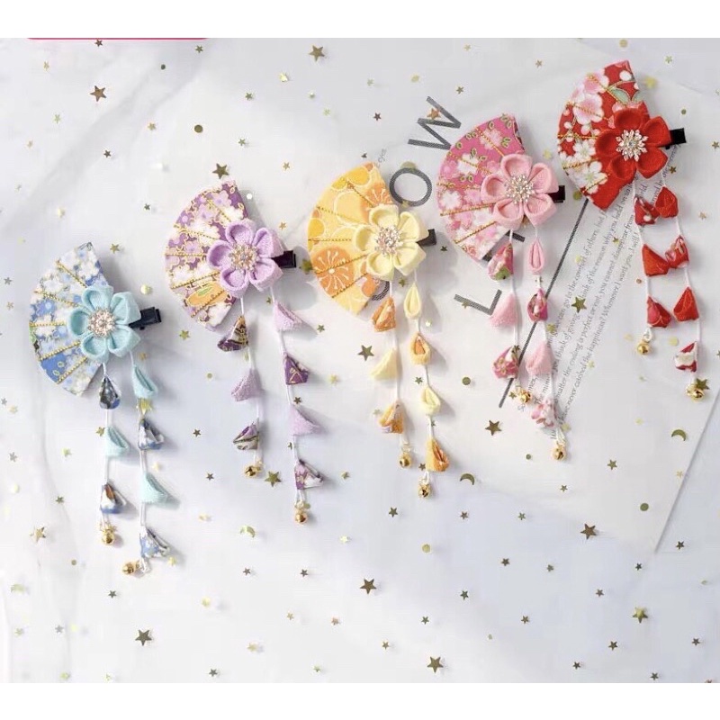 Kẹp tóc Kanzashi quạt phối hoa - Quà tặng Nhật Bản