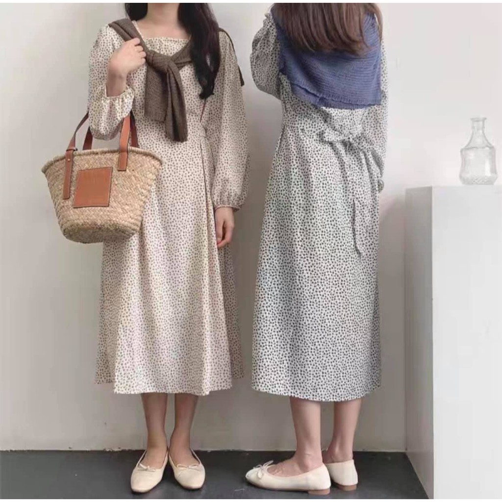 Váy trễ vai Ulzzang, váy cổ vuông kẻ tay bồng tiểu thư | BigBuy360 - bigbuy360.vn