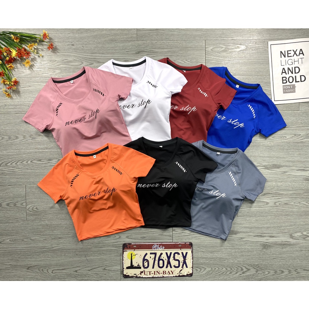 [ FREE SHIP ] Áo Croptop Nerver Stop, Chất Poly 4 Chiều Cực Mát