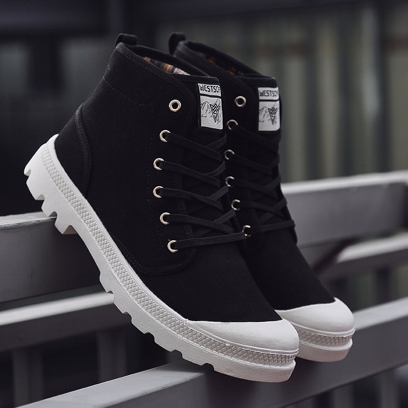 Large size men's shoes 2021 new Korean couple shoes men's high-top canvas shoes all seasons all black shoes