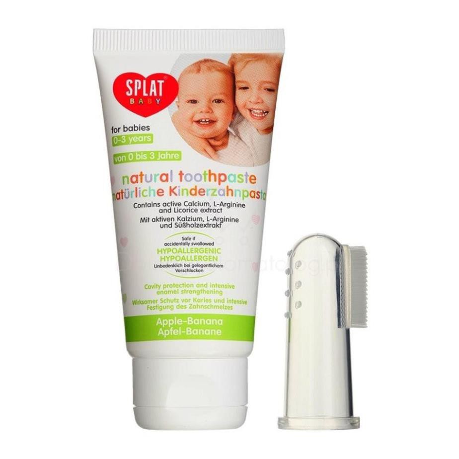 Kem Đánh Răng Cho Bé Nuốt Được Splat Baby 98% Natural Hương Táo Chuối Cho Bé Từ 0 Đến 3 Tuổi Tặng Bàn Chải Nướu