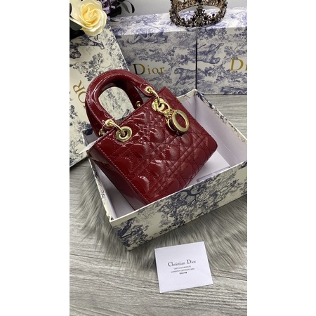 Túi xách nữ đeo chéo  lady 5 ô khoá vàng da bóng dây đeo bản to fullbox có hộp