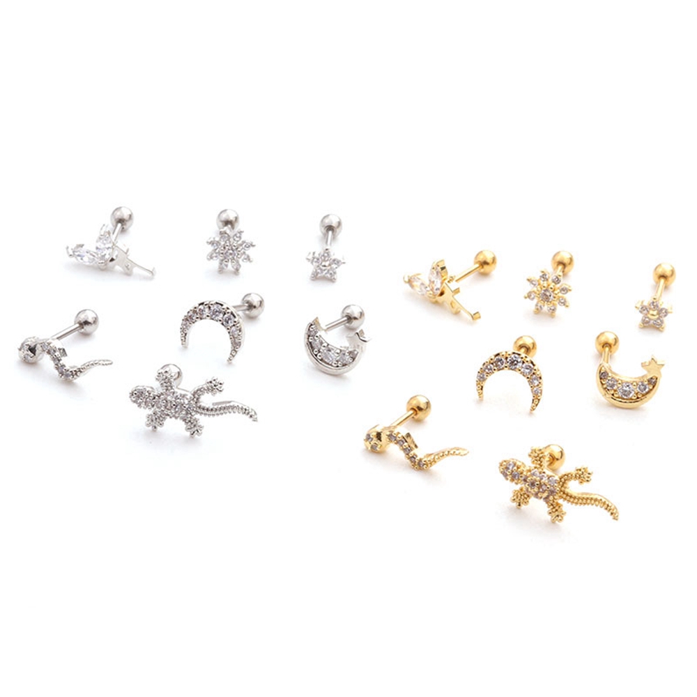 CACTU 1PC Jewelry Snake Helix Piercing Gecko Lizard Moon Star Flower Cartilage Ear Stud