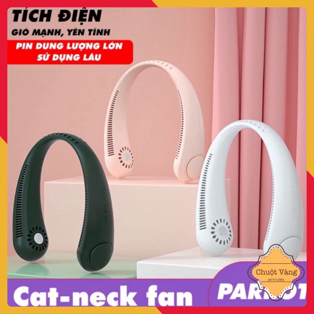 Quạt đeo quàng cổ mini không cánh thổi 360 độ có 3 chế độ gió Quạt tích điện mini pin sạc