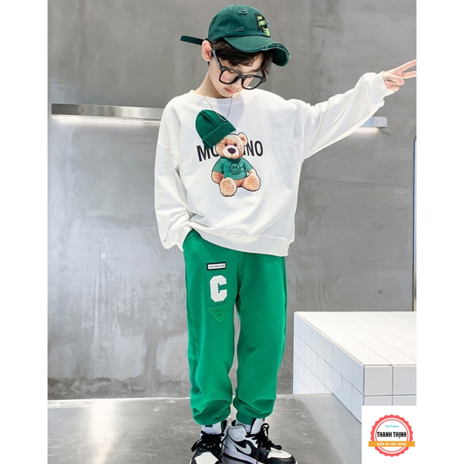 Set bộ quần áo thu đông cho bé trai 4-14 tuổi mẫu GẤU Mũ. Thiết kế cá tính, đường may kỹ.MA99