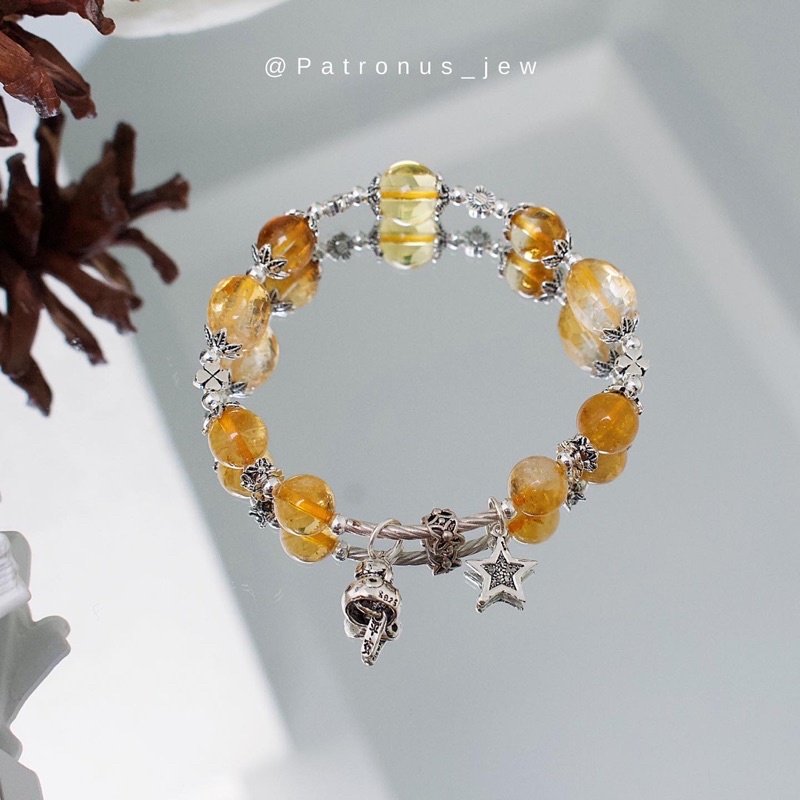 Vòng tay citrine phối charm bạc 925 Patronus