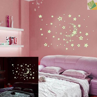 Miếng Dán Tường Dạ Quang Hình Trăng Sao Trang Trí Phòng Cho Bé