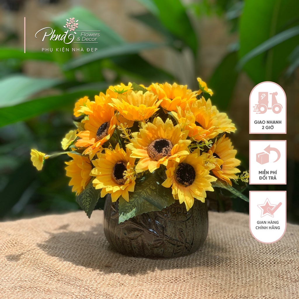Bình hoa hướng dương lụa vintage trang trí đẹp PKND FLOWERS & DECOR PKSH119
