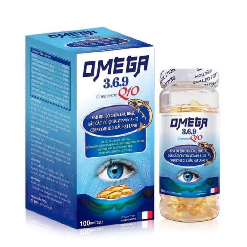 Omega 3, Omega 369, Dầu cá omega 369 Q10 có công dụng bổ mắt, làm giảm khô đau nhức mắt sáng mắt, làm đẹp da