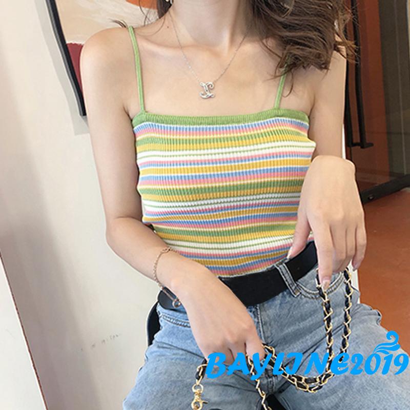 Áo Dệt Kim Hai Dây Họa Tiết Kẻ Sọc Thời Trang Mùa Hè Cho Nữ