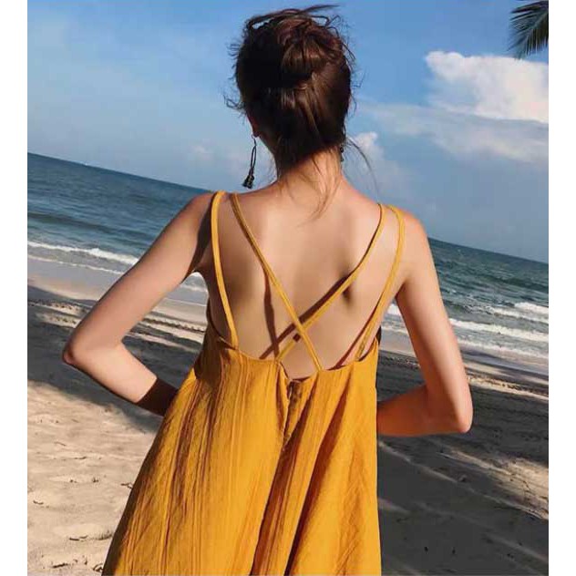 Đầm Maxi Đan Dây 2 màu (Đen, vàng) - Đầm_maxi_hở_lưng | BigBuy360 - bigbuy360.vn