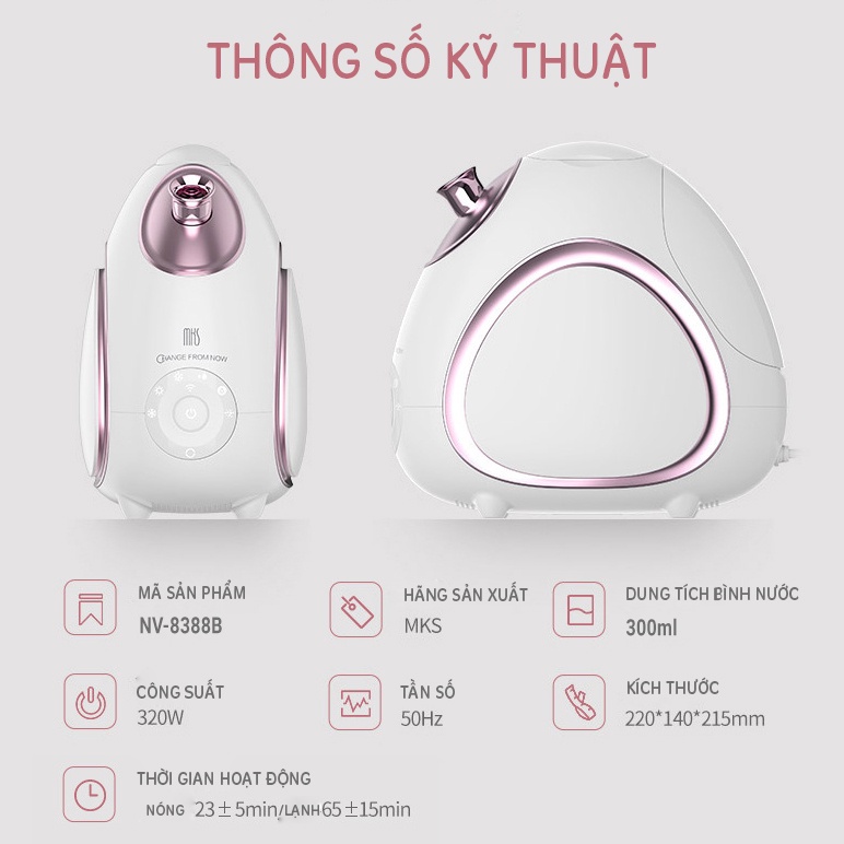 Máy Xông Mặt Nóng Lạnh Thông Minh MKS Thế Hệ Mới 2021- 6 chế độ xông, xông nano ion kháng khuẩn, Vòi phun xoay 360 độ