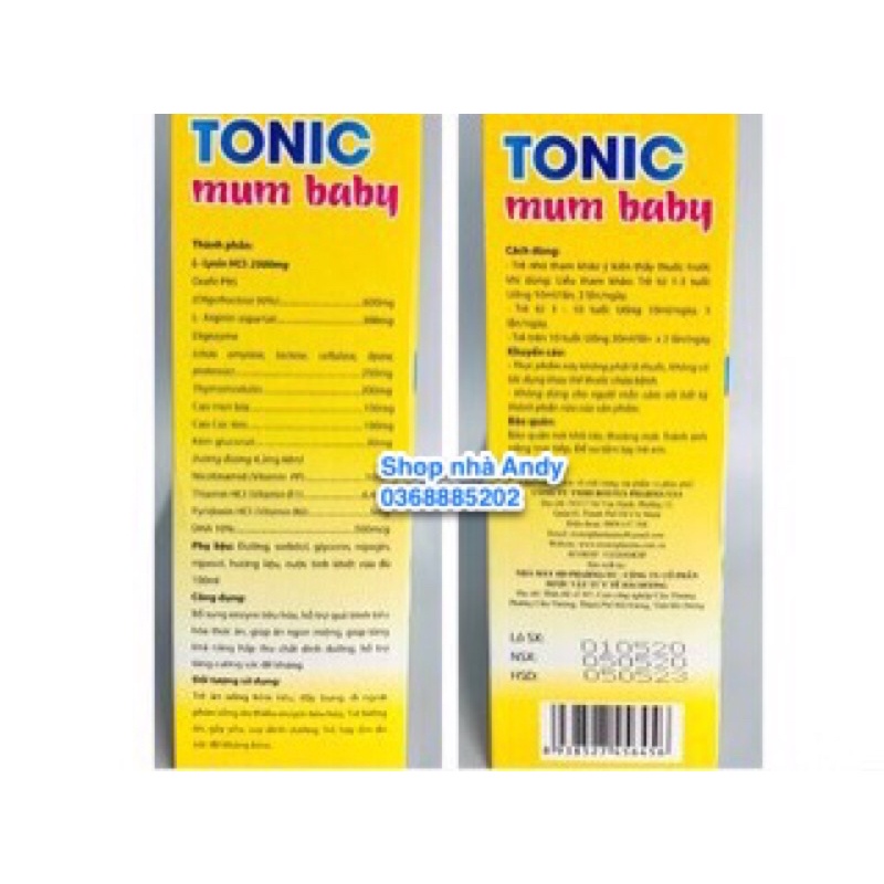Siro TONIC MUM BABY giúp trẻ ăn ngon miệng , tăng khả năng hấp thu dưỡng chất - Hộp 20 ống