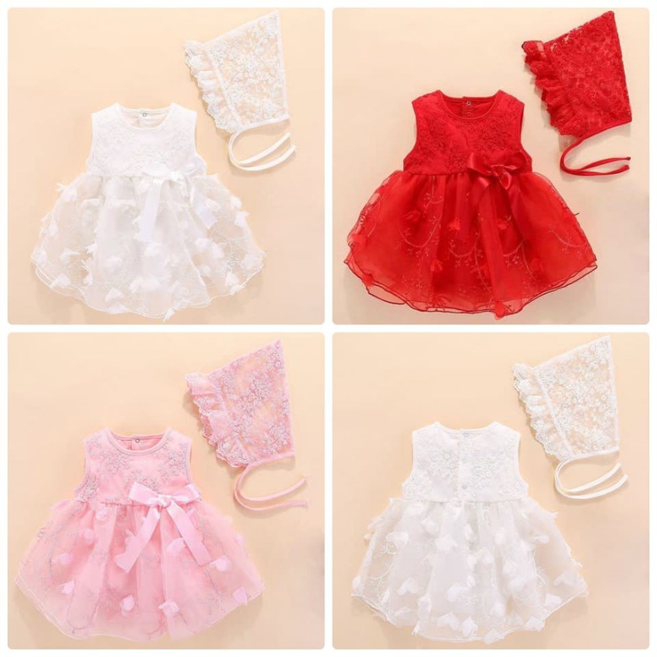 Váy kèm nơ, váy kèm mũ cho bé 0 - 12 tháng