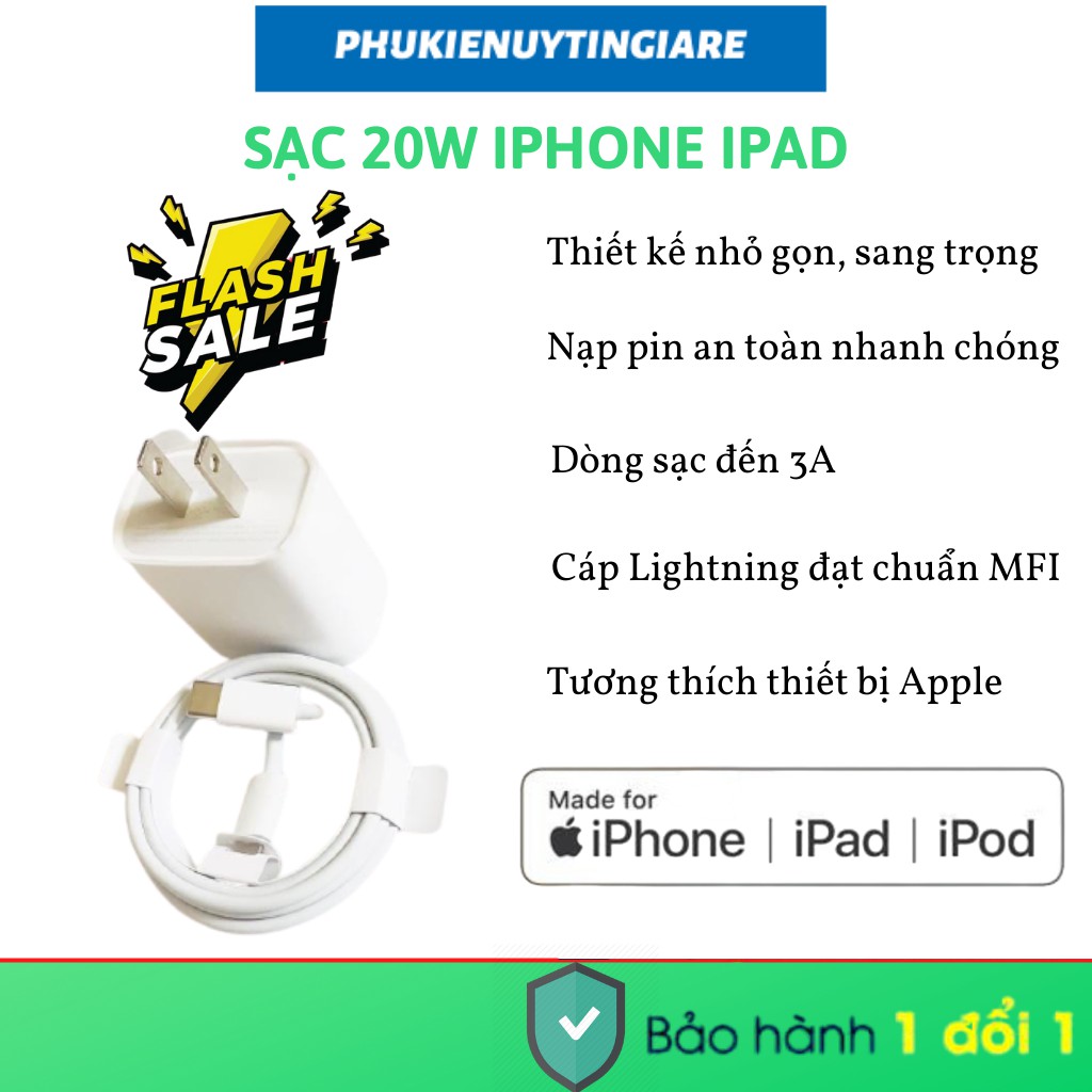 SẠC NHANH APPLE IPHONE 20W ZIN TYPE-C dùng cho iPhone 12, 11,pro max, x, xs max