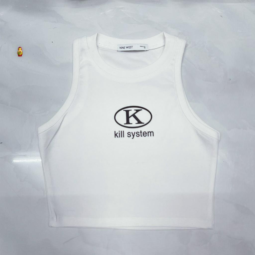 áo croptop  ba lỗ khoét nách in chữ k ở ngực