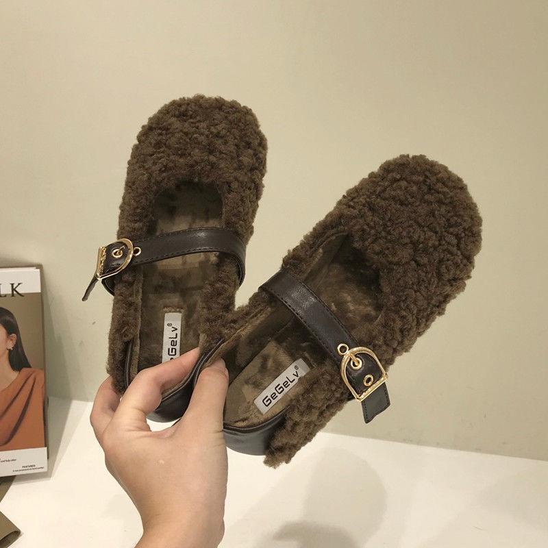 Giày Búp Bê Nữ Phủ Lông Thời Trang Hàn