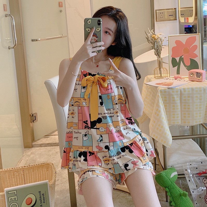 Bộ Đồ Ngủ Nữ Ngắn Hai Dây Măc Nhà Mùa Hè  - Quần Áo Mặc Ở Nhà Ngủ Dáng Hàn Quốc hè thu đông xuân BĐN13 | BigBuy360 - bigbuy360.vn