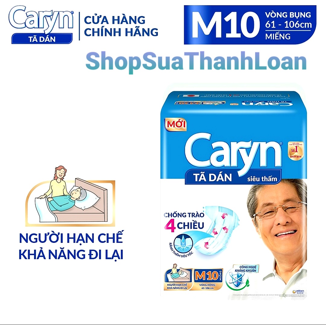 Tã Dán Người Lớn Caryn Siêu Thấm Size M - 10 Miếng Dành Cho Người Hạn Chế Khả Năng Đi Lại, Người Già