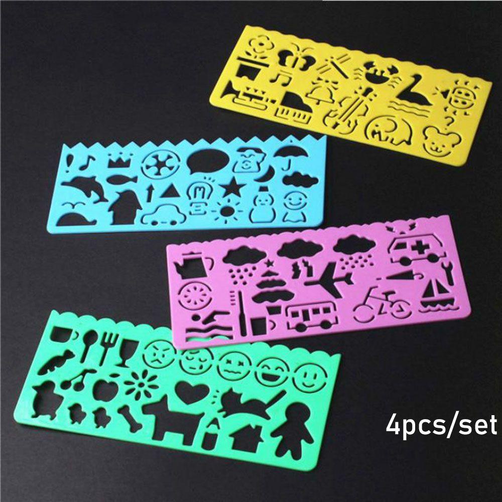 LUOL Set 4 Thước Hình Học Họa Tiết Động Vật Vui Nhộn Cho Bé