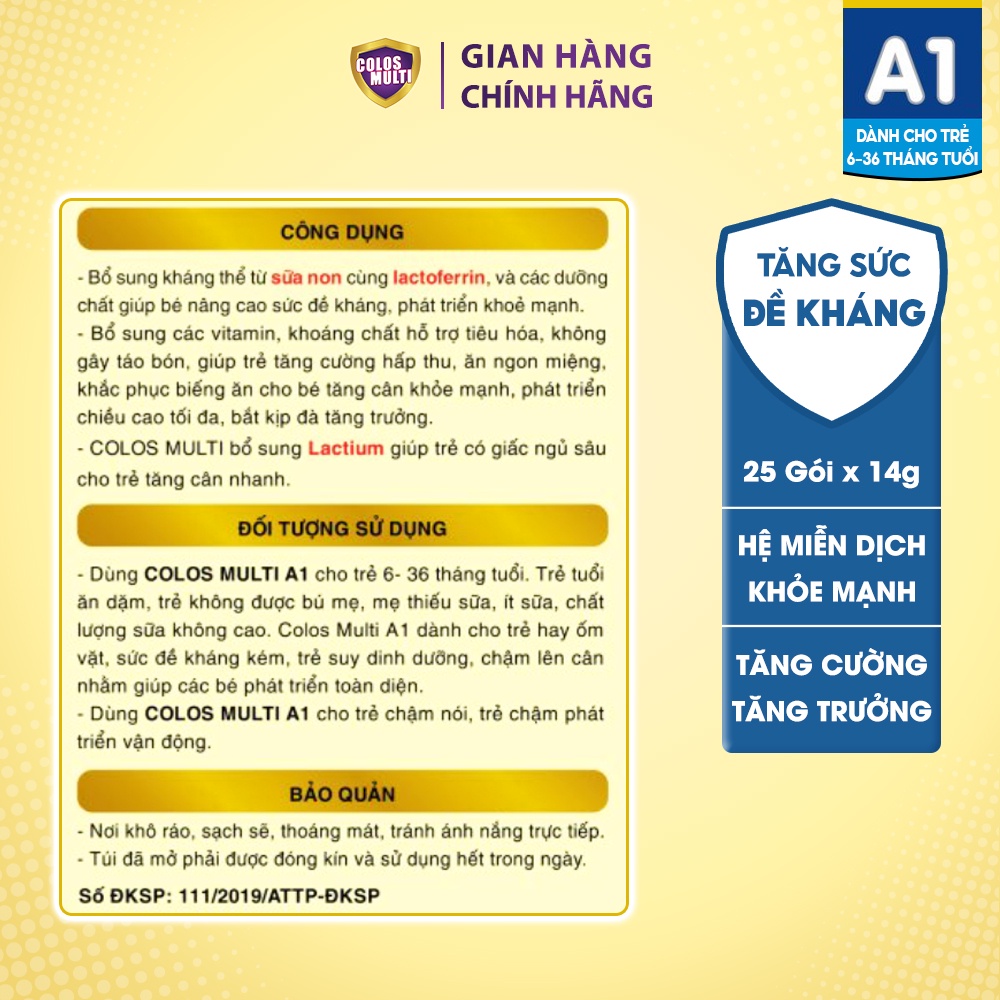 [Mã MKBCOL5 giảm 10% đơn 600K] Combo 2 hộp Sữa non Colosmulti A1 hỗ trợ tăng cường sức đề kháng cho trẻ hộp 25 gói x14g