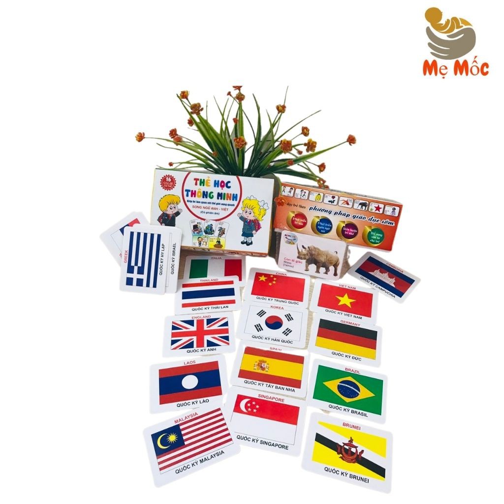 Bộ Thẻ Thông Minh 16 chủ đề có song ngữ anh viêt cho bé kích thích trí tuệ bé - Shop mẹ Mốc ,16CD