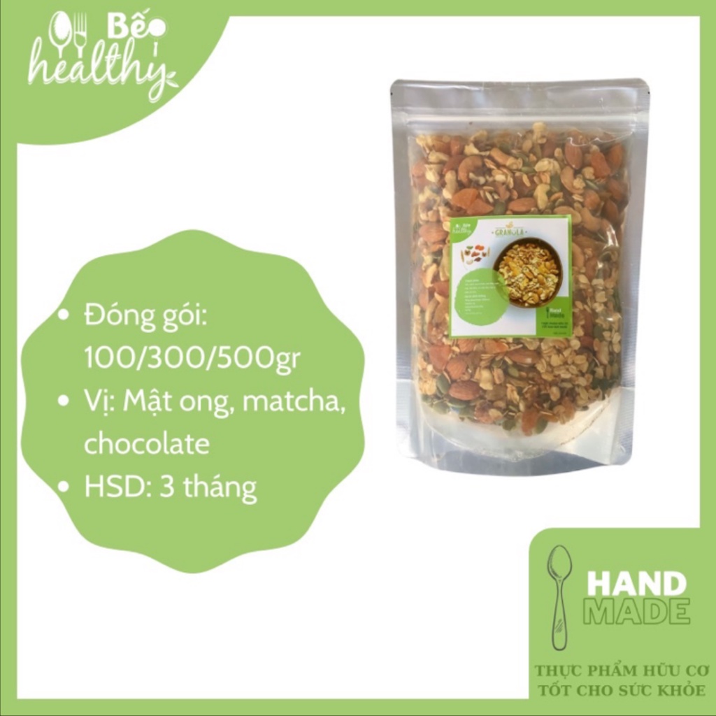 Ngũ cốc ăn kiêng không đường granola vị matcha 6 loại hạt - Bếp healthy Hà Nội
